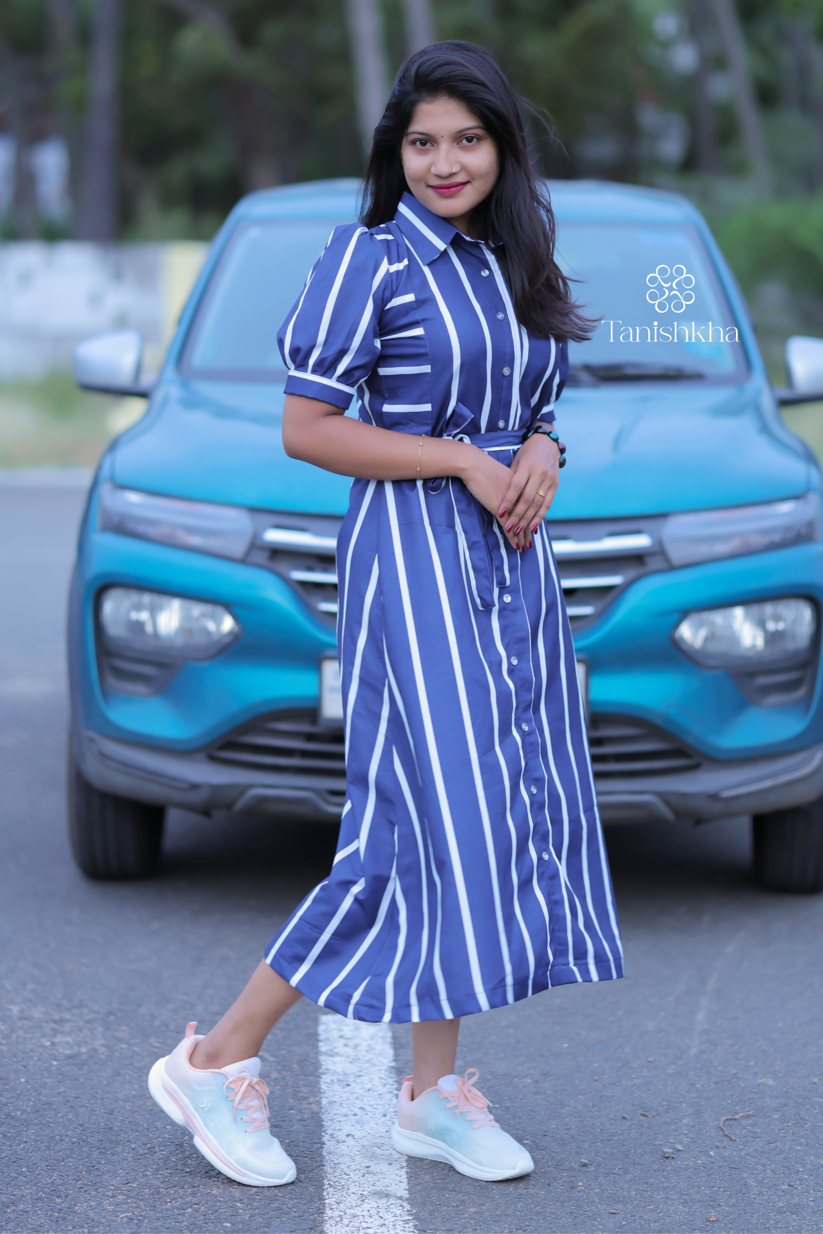 Indigo Stride Smart Striped Midi