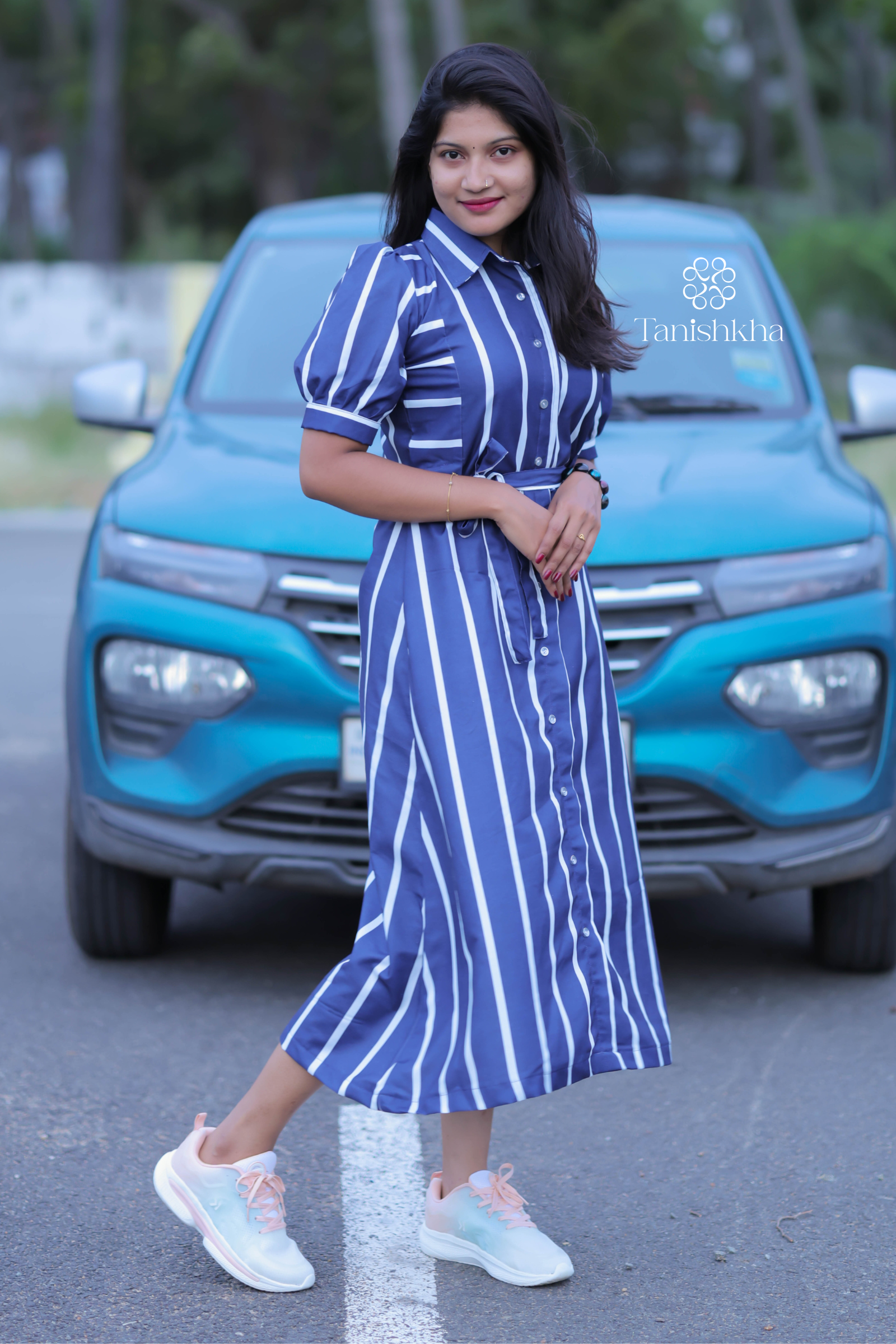 Indigo Stride Smart Striped Midi