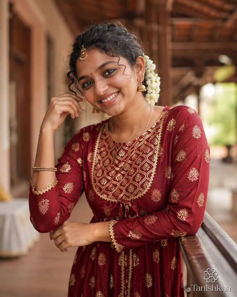 Maroon Regalia Gold Buti Anarkali Kurta Palazzo Set – Maroon – view 7