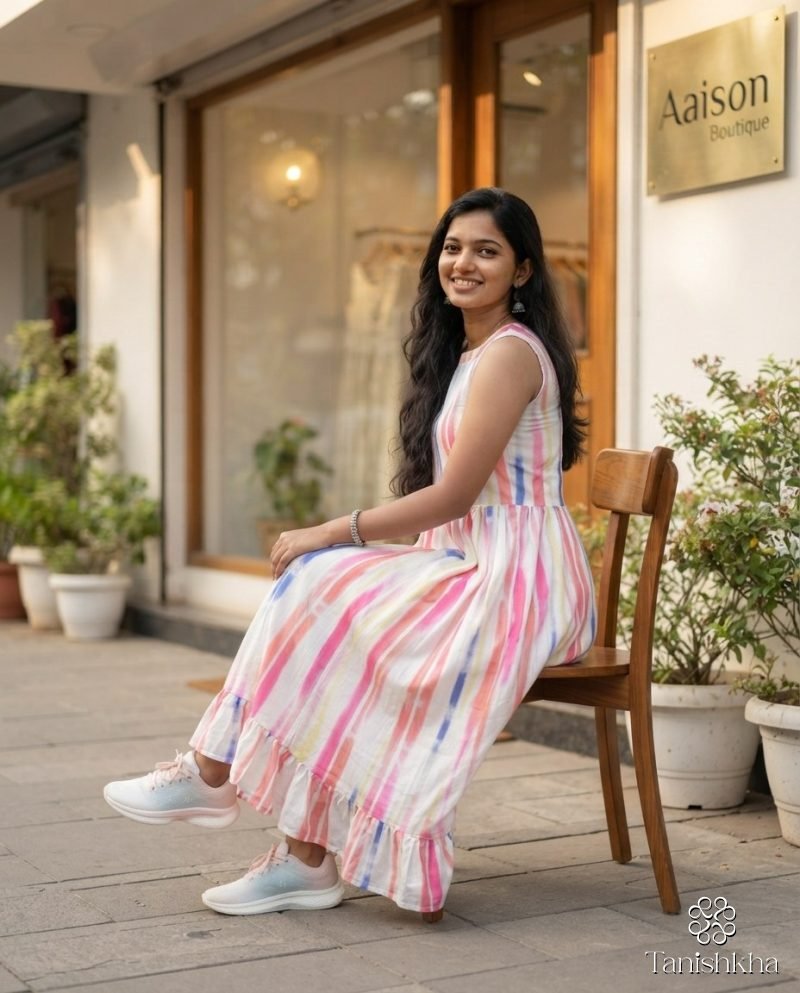 Candy Bloom Pastel Stripe Sleeveless Rayon Maxi Dress – White with pastel stripes – view 10