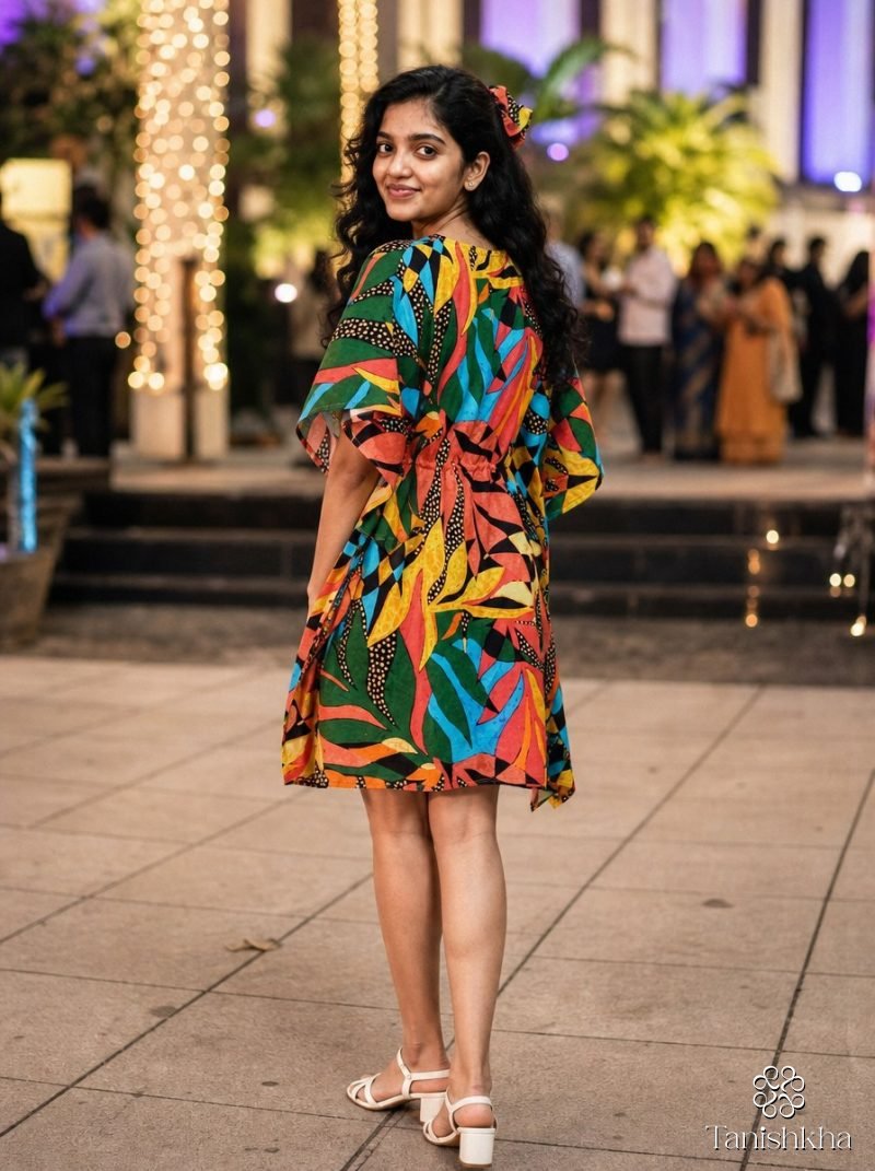 Tropic Fiesta Multicolour Print Short Kaftan Dress – Multicolour – view 7