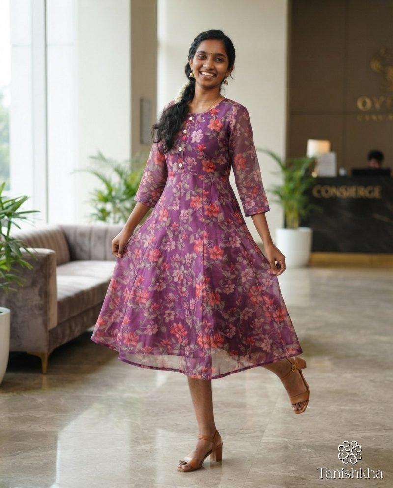 Plum Blossom Organza Fit and Flare Midi Dress – Plum Purple – view 1