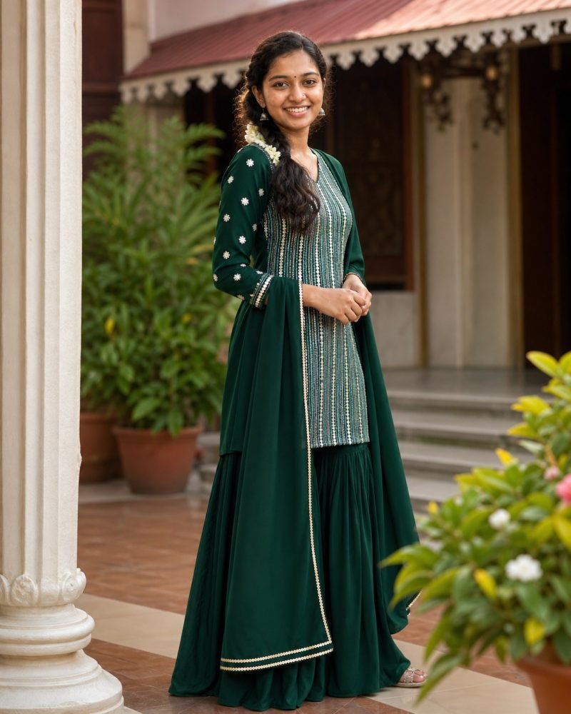 Emerald Evening Bottle Green Georgette Sharara Set – Bottle Green – view 4