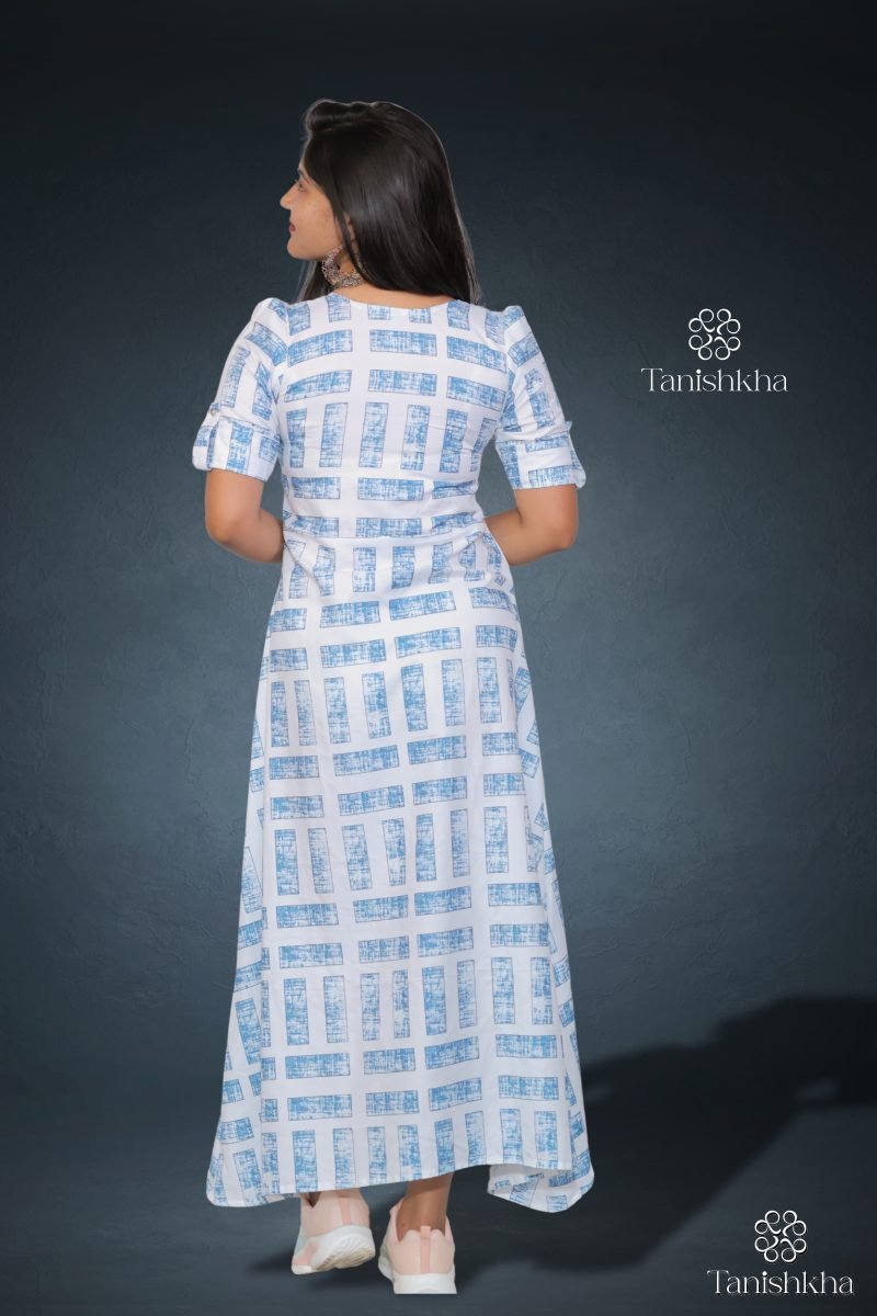 Urban Checkmate Blue Check Rayon Dress – Blue and White – view 6