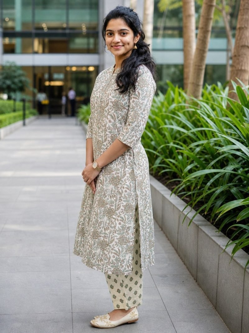 Sage Whisper Floral Jaal Cotton Kurta Pant Set – Kurti Set