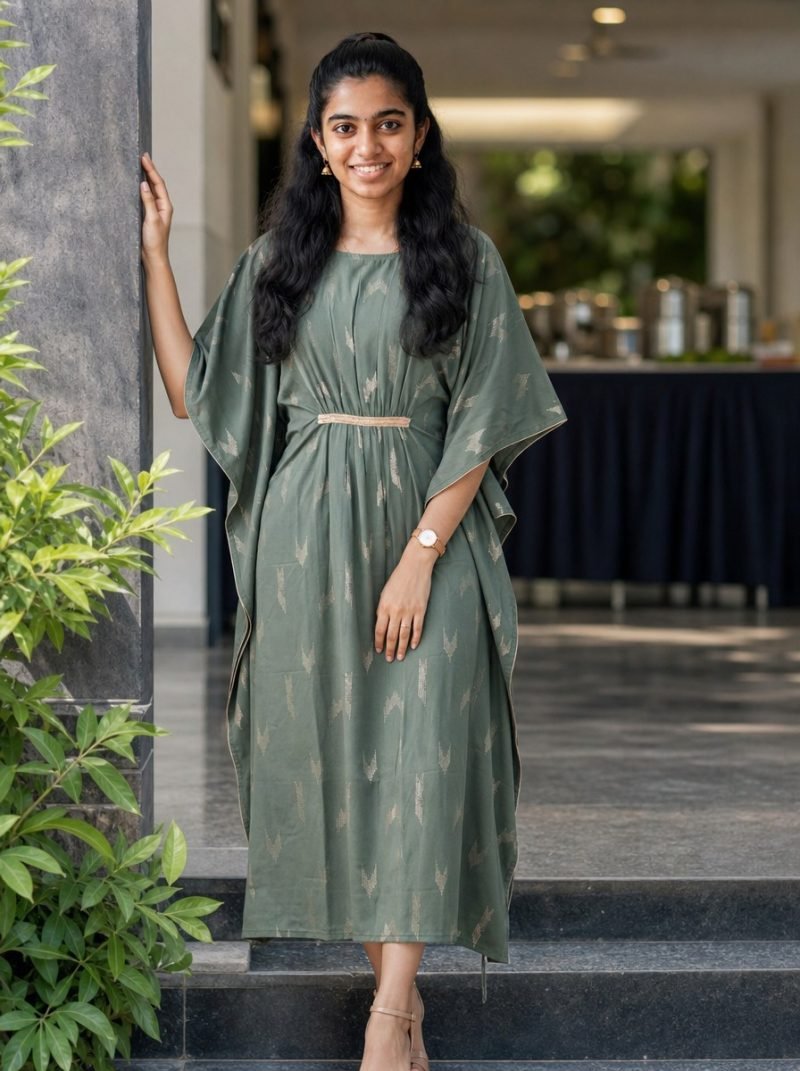 Olive Gold Ikat Print Kaftan Maxi Dress – Dress
