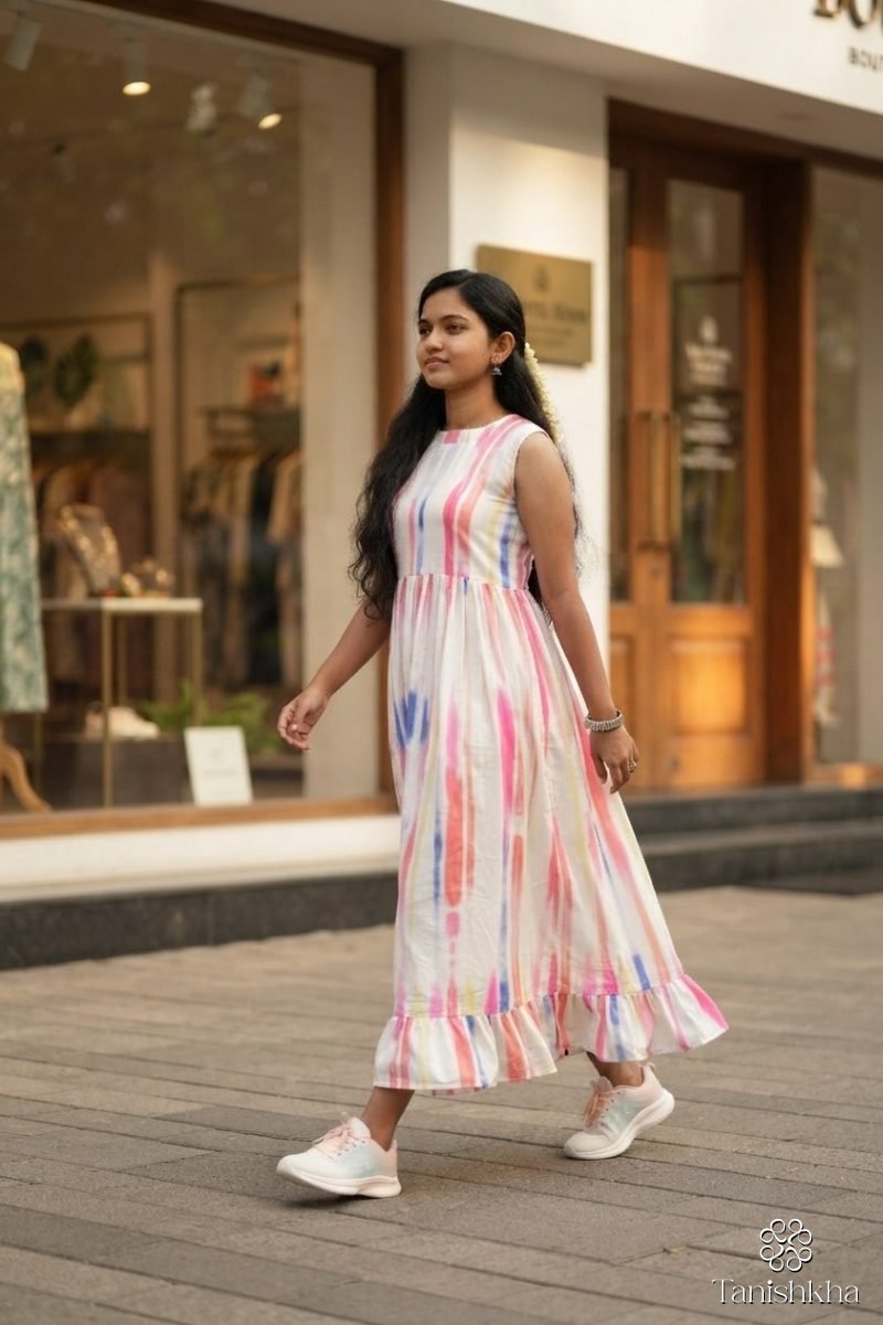 Candy Bloom Pastel Stripe Sleeveless Rayon Maxi Dress – White with pastel stripes – view 4