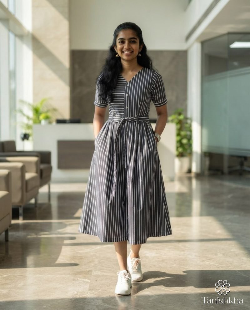 Urban Monochrome Striped Swiss Cotton Shirt Dress – Black and White – view 7