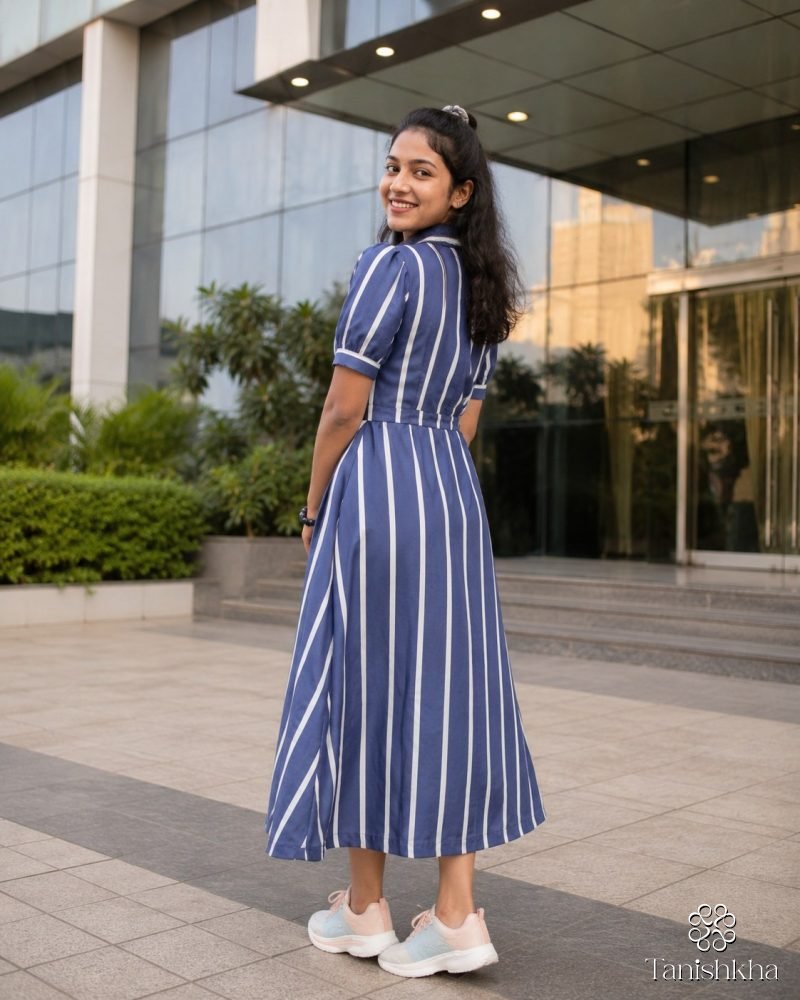 Indigo Stride Striped Rayon Shirt Dress – Navy Blue – view 7