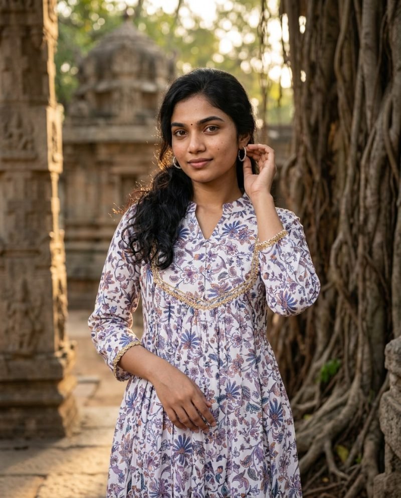 Lavender Trellis Floral Georgette Kurta Set with Dupatta – Lavender – view 4