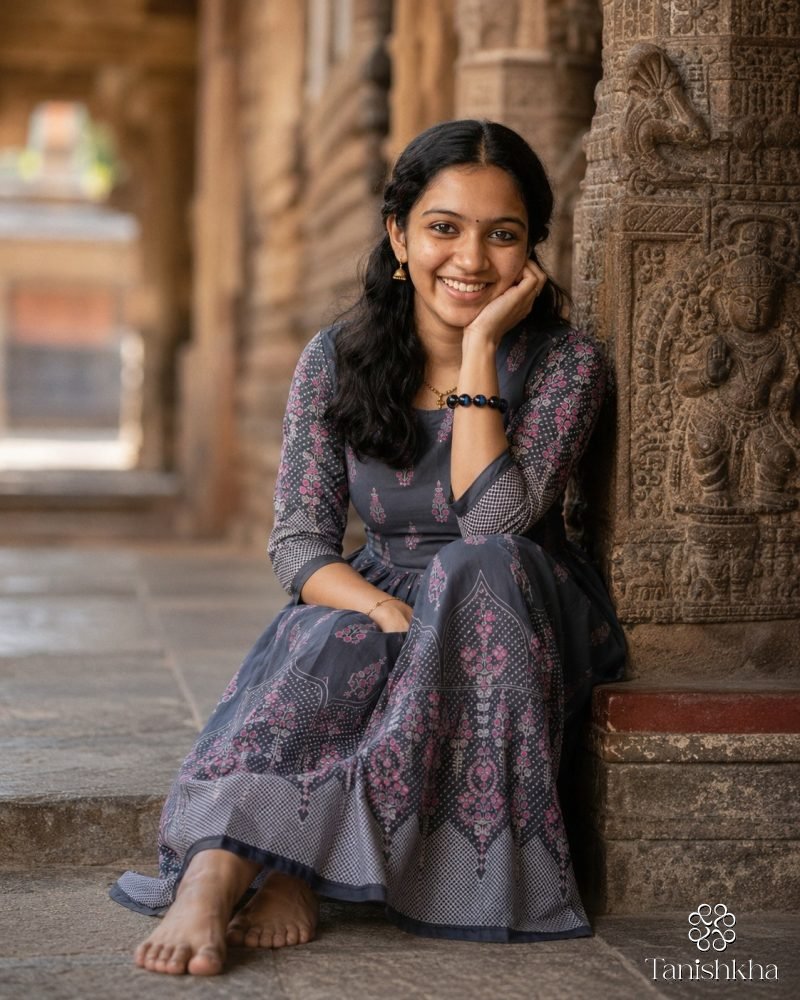 Royal Mughal Grace Printed Swiss Cotton Dress – Dark Ash Grey – view 7