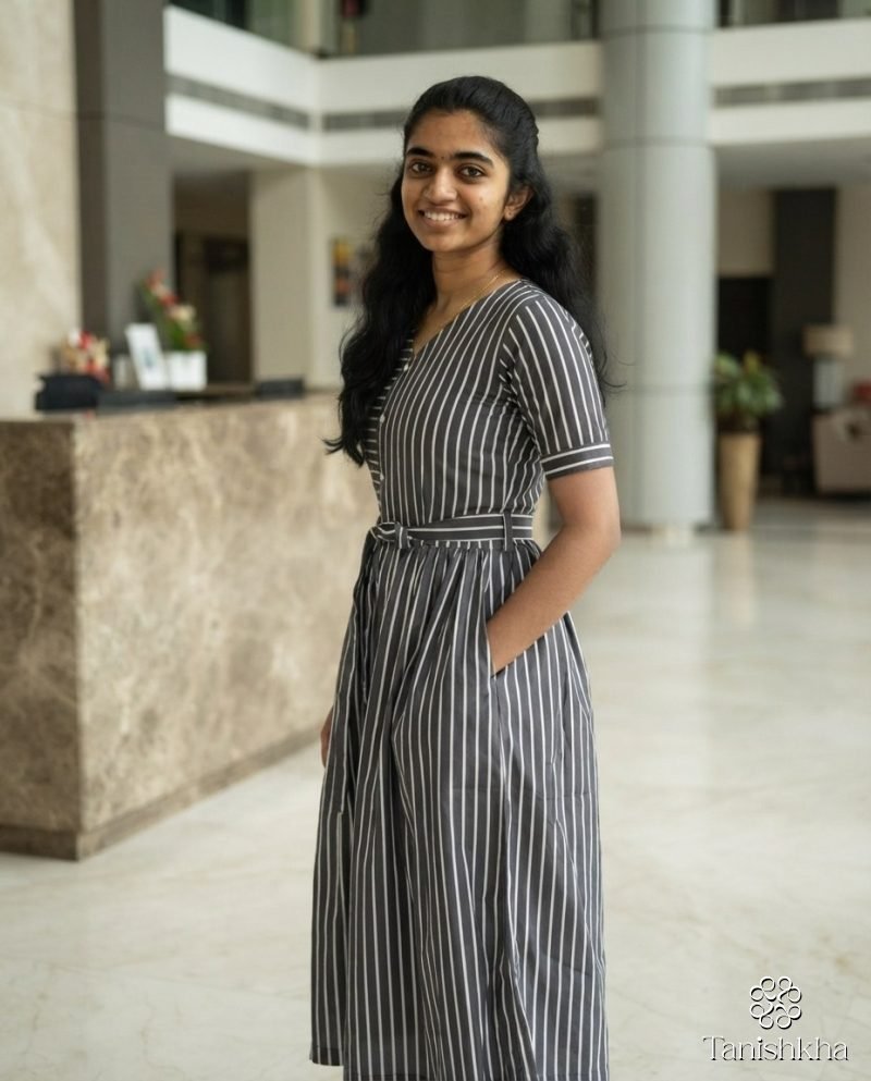 Urban Monochrome Striped Swiss Cotton Shirt Dress – Black and White – view 5