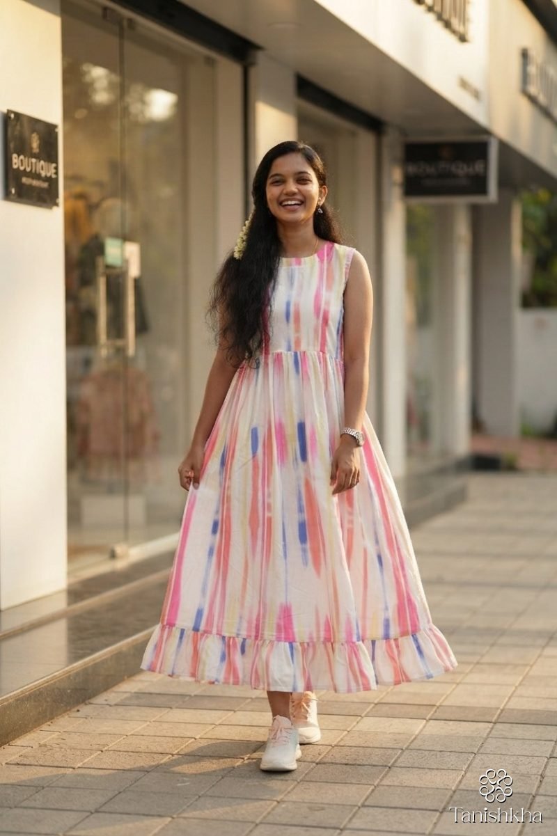 Candy Bloom Pastel Stripe Sleeveless Rayon Maxi Dress – White with pastel stripes – view 3