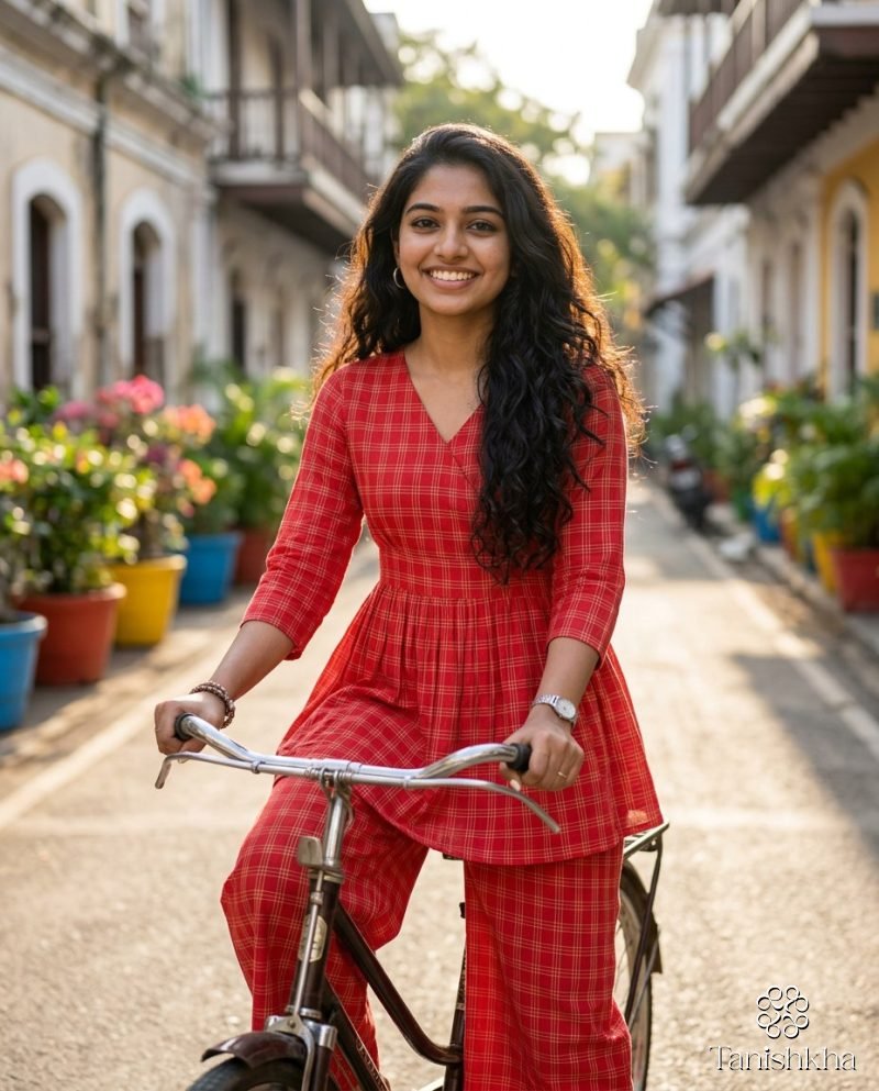 Cherry Check Red Gingham Peplum Co-ord Set – Red – view 2