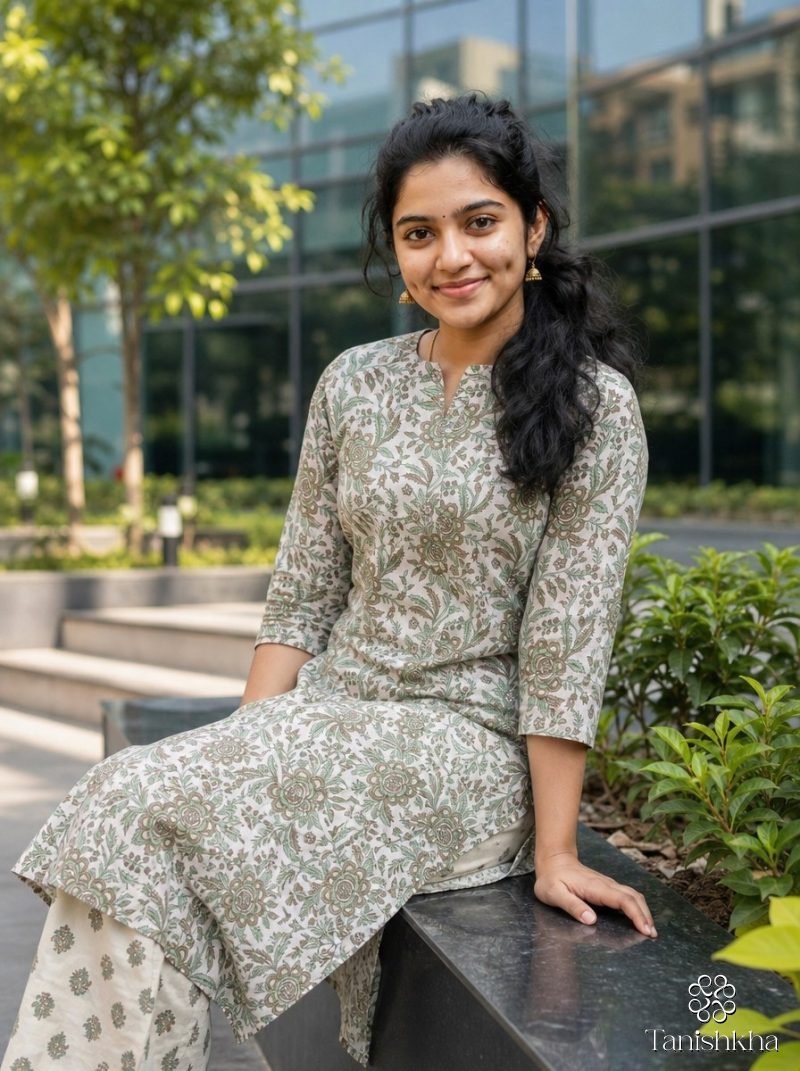 Sage Whisper Floral Jaal Cotton Kurta Pant Set – Sage Green – view 3
