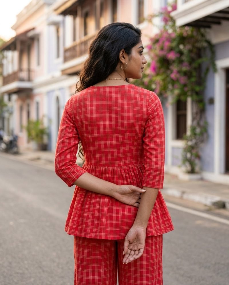 Cherry Check Red Gingham Peplum Co-ord Set – Red – view 6