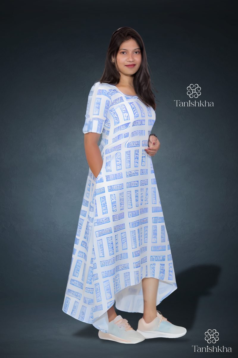 Urban Checkmate Blue Check Rayon Dress – Blue and White – view 2
