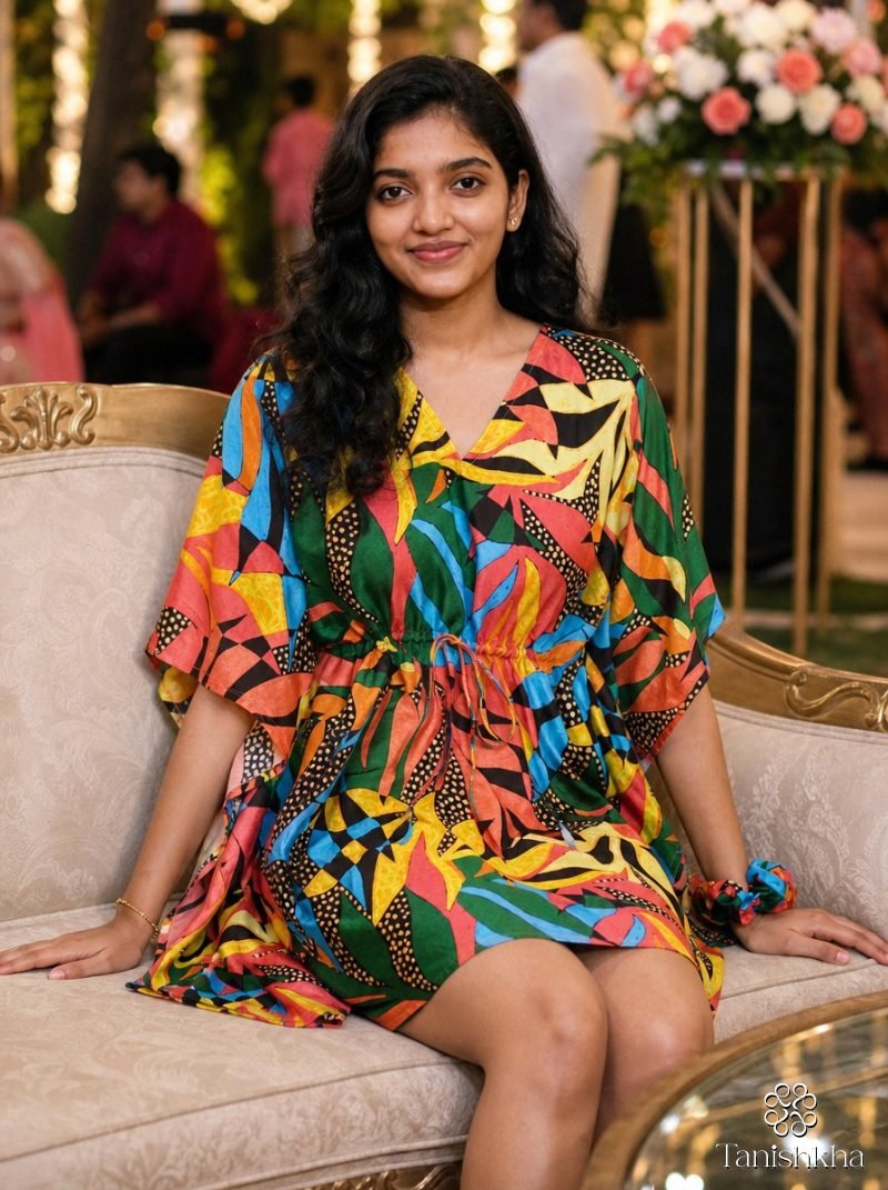 Tropic Fiesta Multicolour Print Short Kaftan Dress – Multicolour – view 6