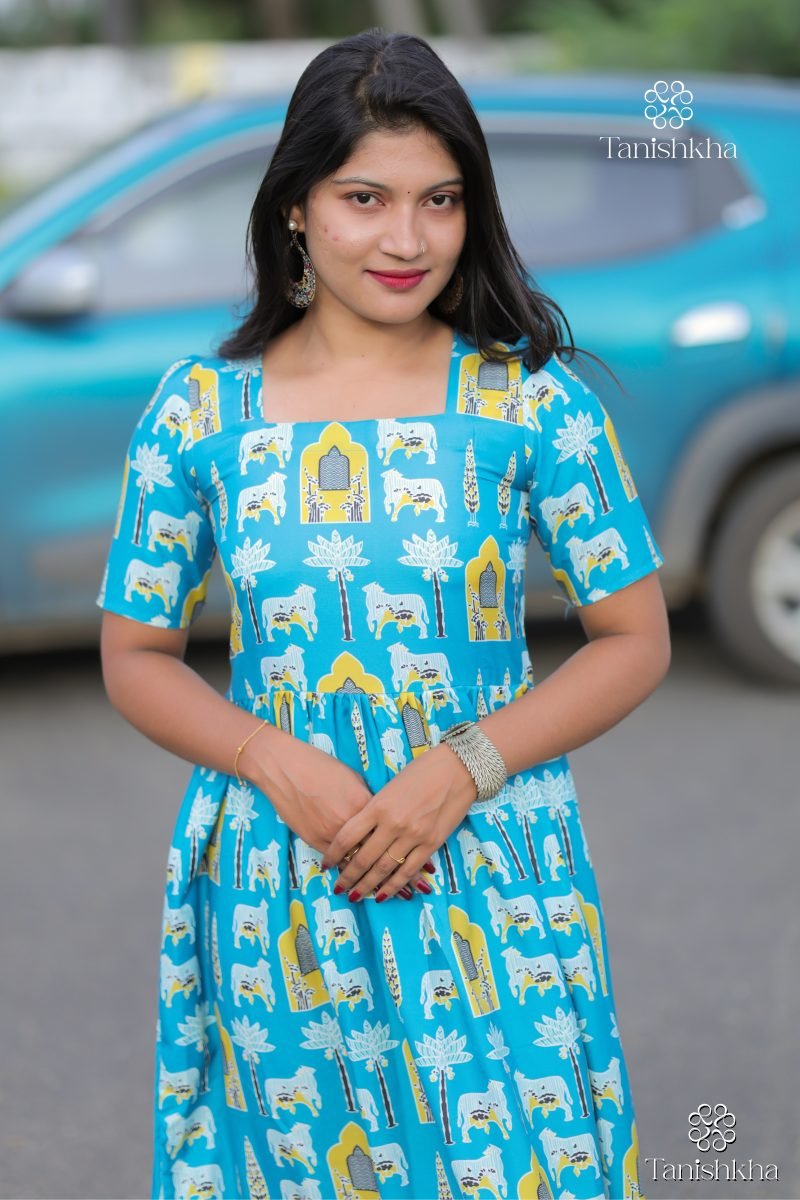 Temple Tales Teal Ethnic Print Dress – Teal Blue – view 2