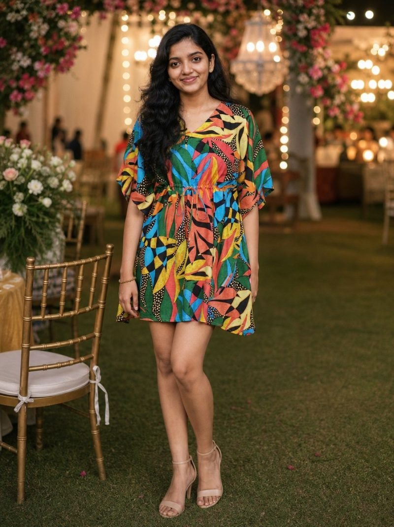 Tropic Fiesta Multicolour Print Short Kaftan Dress – Dress