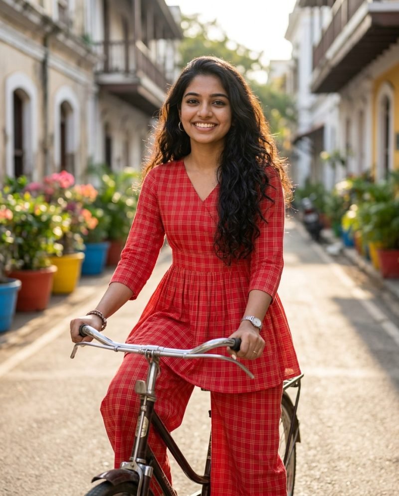 Cherry Check Red Gingham Peplum Co-ord Set – Red – view 2