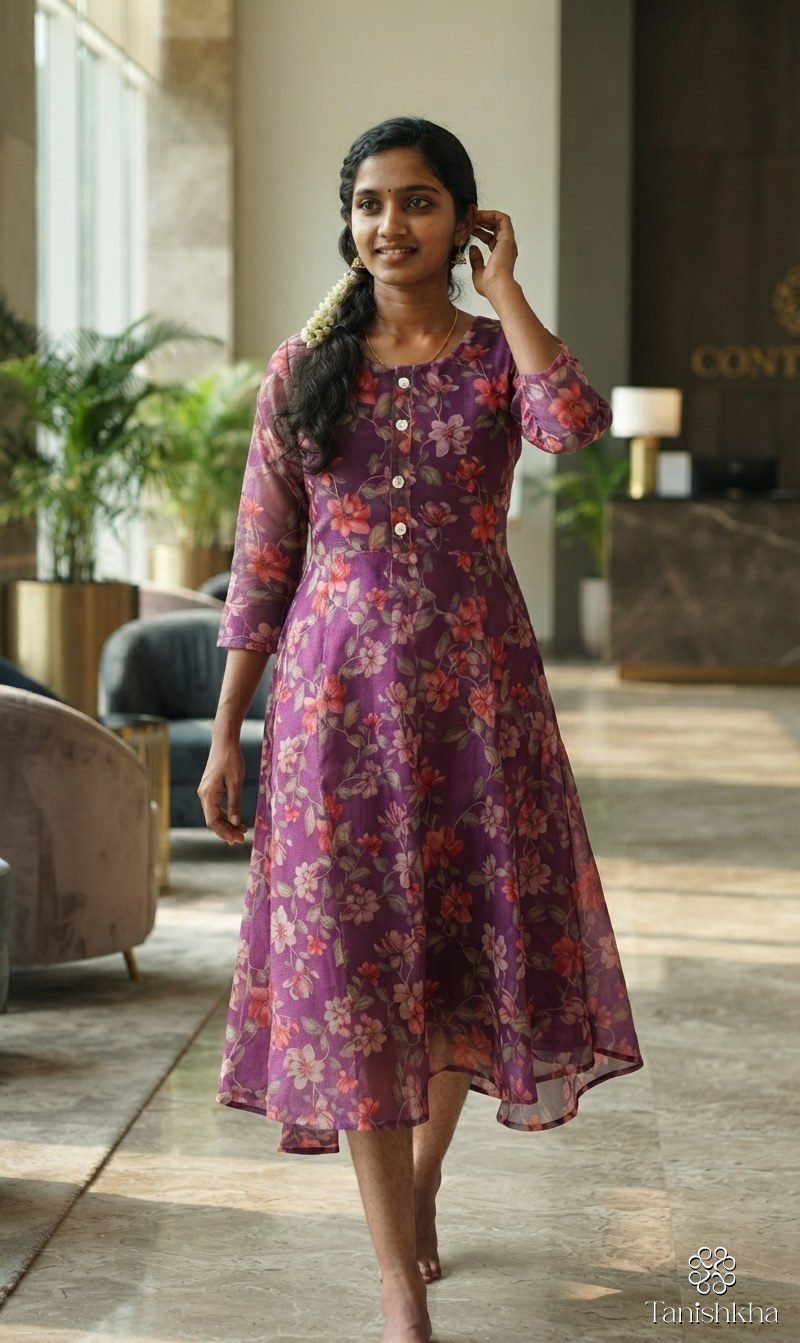Plum Blossom Organza Fit and Flare Midi Dress – Plum Purple – view 2