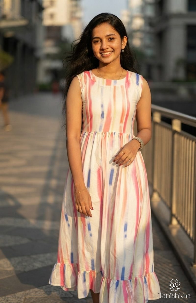 Candy Bloom Pastel Stripe Sleeveless Rayon Maxi Dress – Dress, White with pastel stripes #F3D7E6