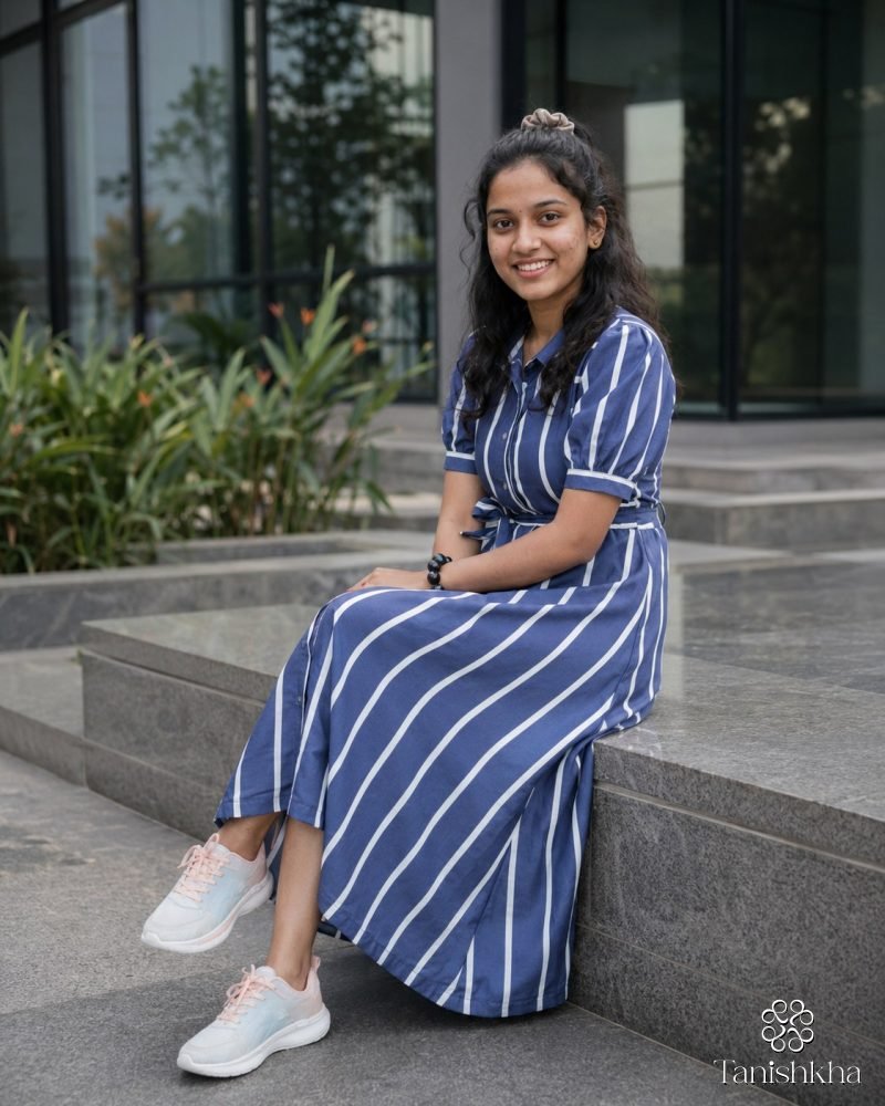 Indigo Stride Striped Rayon Shirt Dress – Navy Blue – view 5
