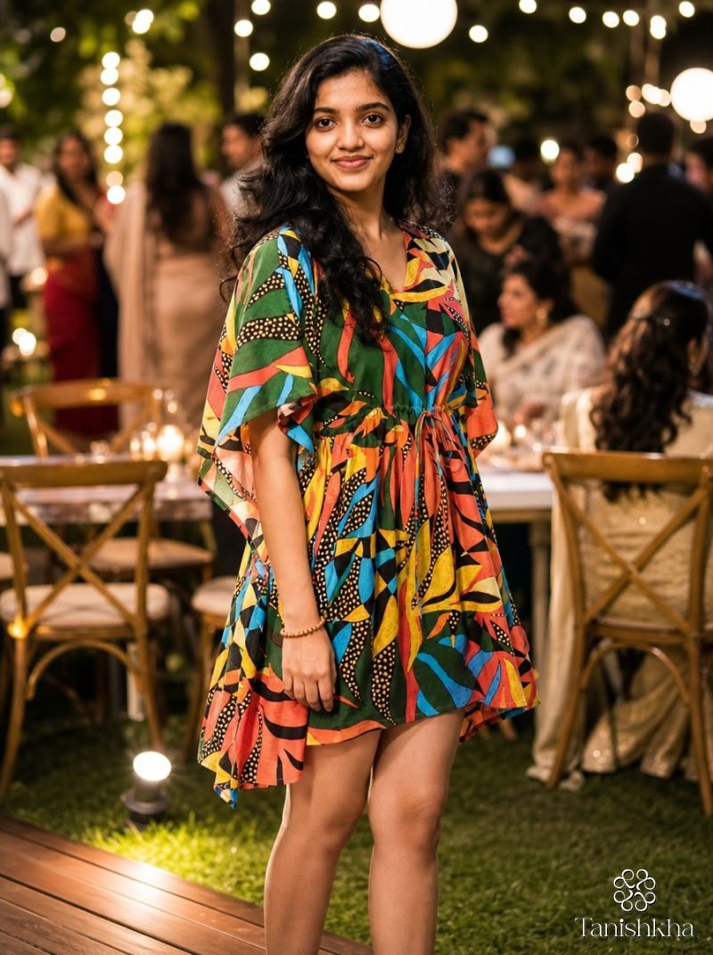 Tropic Fiesta Multicolour Print Short Kaftan Dress – Multicolour – view 5