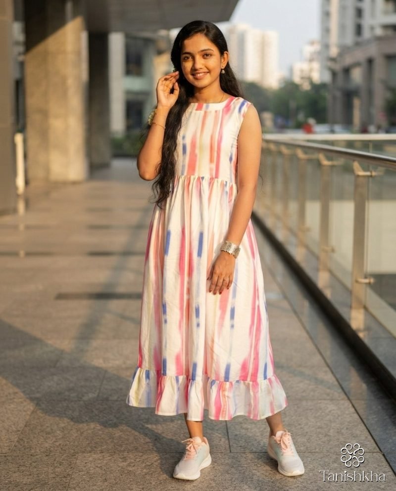 Candy Bloom Pastel Stripe Sleeveless Rayon Maxi Dress – White with pastel stripes – view 2