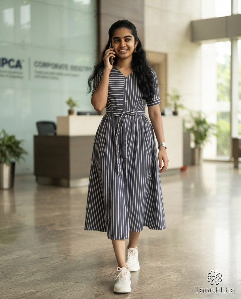 Urban Monochrome Striped Swiss Cotton Shirt Dress – Black and White – view 4