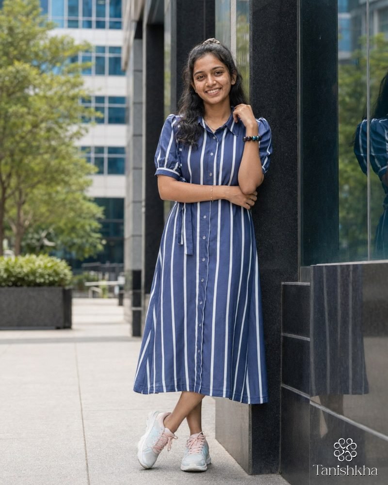 Indigo Stride Striped Rayon Shirt Dress – Navy Blue – view 4