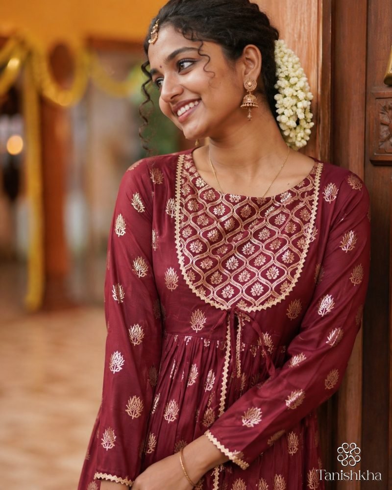 Maroon Regalia Gold Buti Anarkali Kurta Palazzo Set – Maroon – view 8