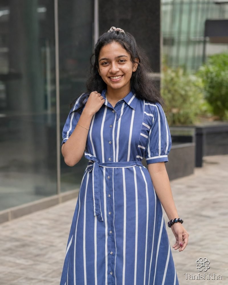 Indigo Stride Striped Rayon Shirt Dress – Navy Blue – view 3