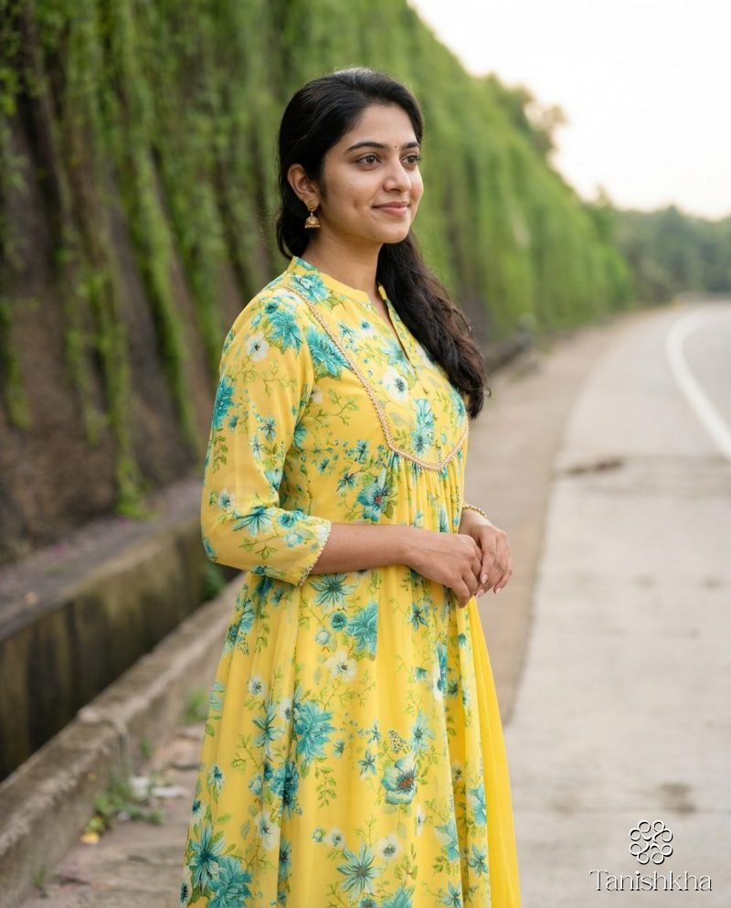 Lemon Meadow Yellow Floral Georgette Kurta Set with Dupatta – Yellow – view 5