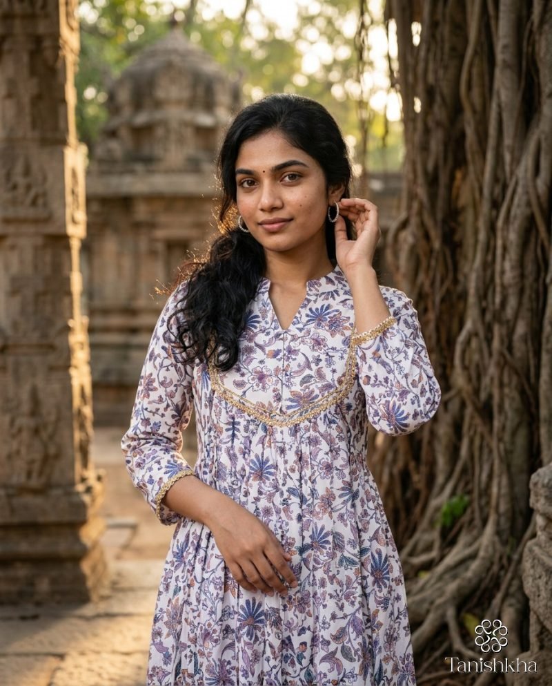 Lavender Trellis Floral Georgette Kurta Set with Dupatta – Lavender – view 4