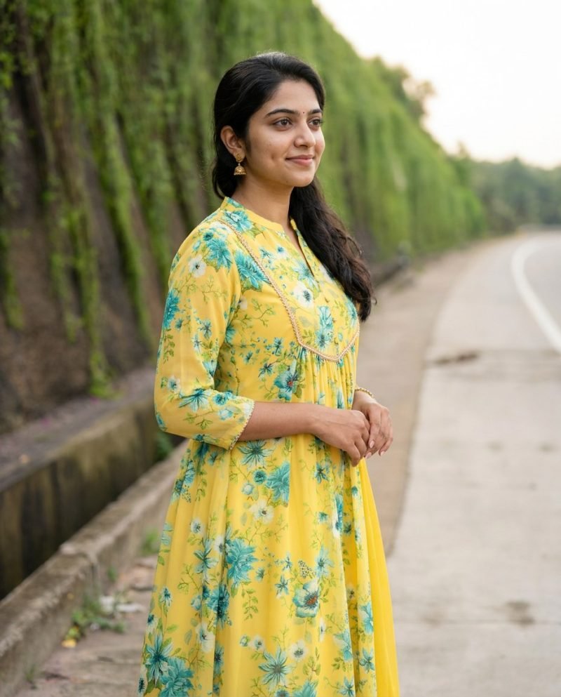 Lemon Meadow Yellow Floral Georgette Kurta Set with Dupatta – Yellow – view 5