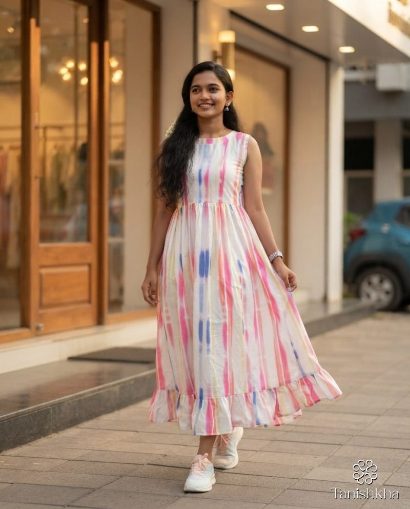 Candy Bloom Pastel Stripe Sleeveless Rayon Maxi Dress – White with pastel stripes – view 5