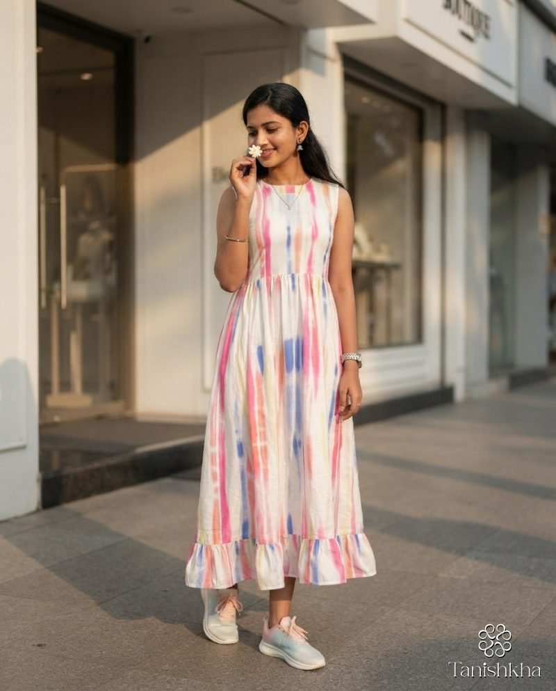 Candy Bloom Pastel Stripe Sleeveless Rayon Maxi Dress – White with pastel stripes – view 6