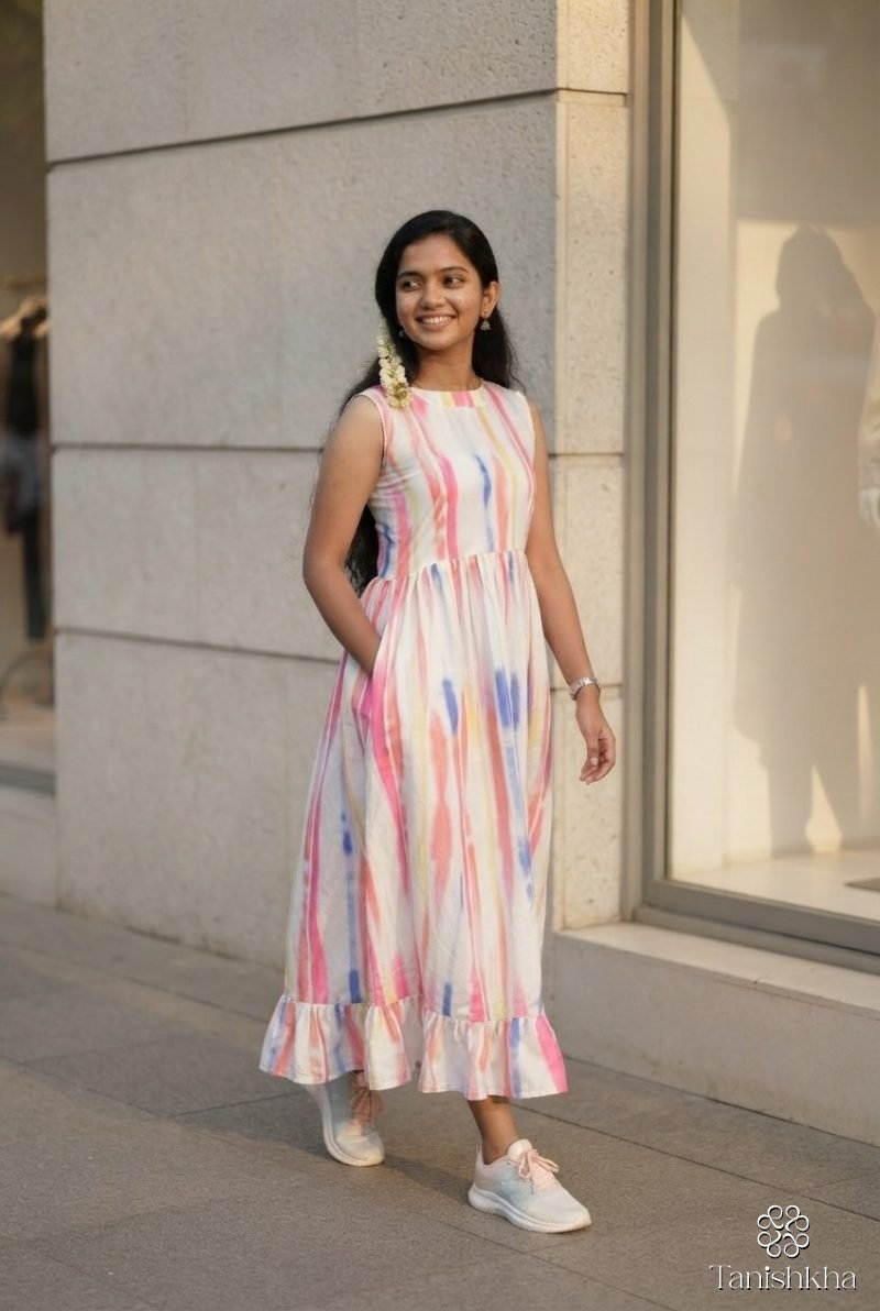 Candy Bloom Pastel Stripe Sleeveless Rayon Maxi Dress – White with pastel stripes – view 8