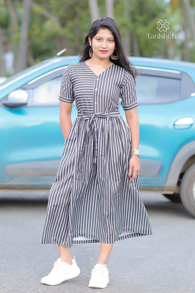 Urban Monochrome Shirt Dress – Dress, Black and White