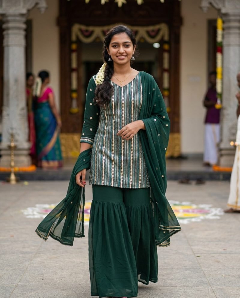 Emerald Evening Bottle Green Georgette Sharara Set – Bottle Green – view 6