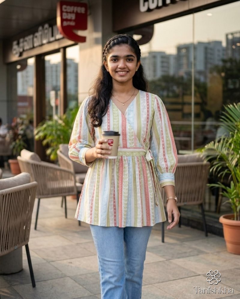 Pastel Melody Stripe Cotton Peplum Top – Pastel Multicolour – view 2